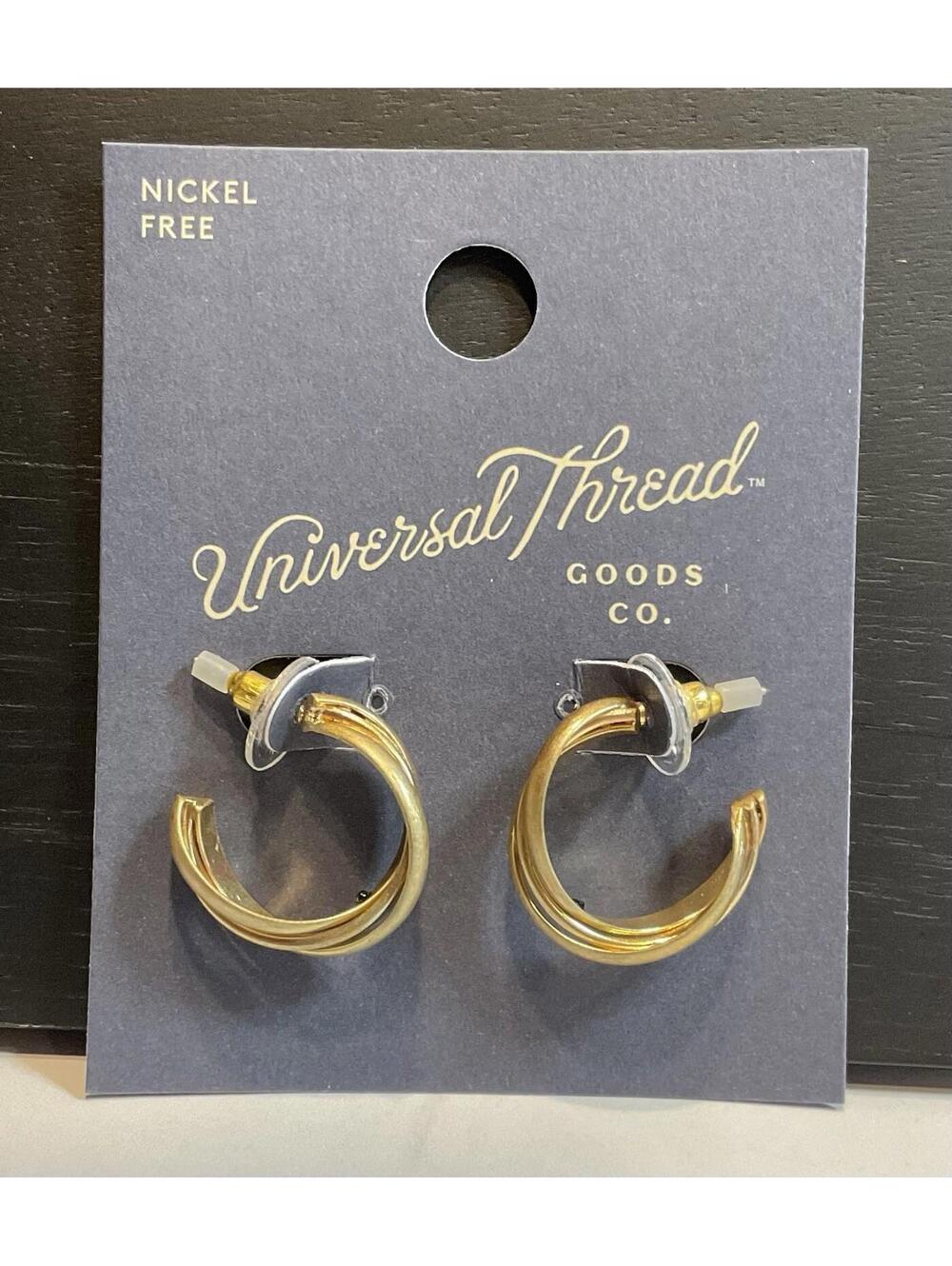 NWT Universal Thread Gold Tone Semi Hoop Nickel Free Earrings #1215